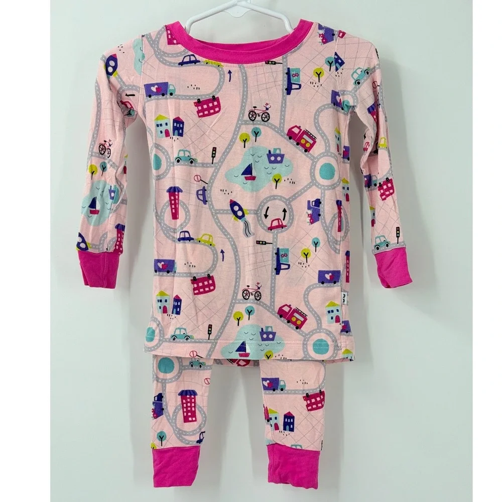 Little Sleepies Pajama Set Girls sz 18-24M Pink Road Trip Bamboo Viscose pajamas